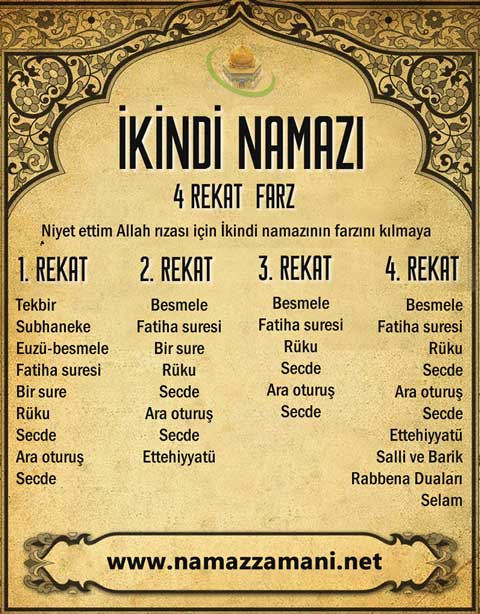 ikindi namazi nasil kilinir ikindi namazi kac rekattir ikindi namazi kilinisi