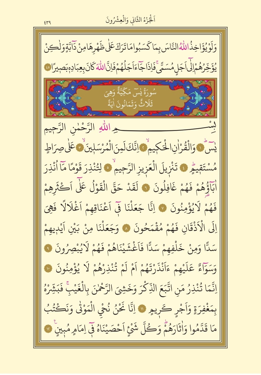 Yasin Suresi 1. Sayfa, Arapça oku